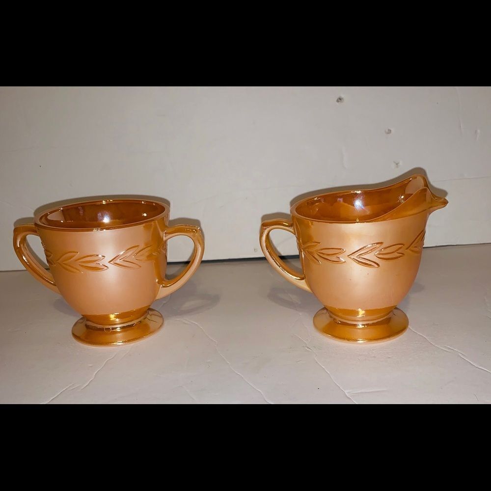 Fire King Peach Lustre sugar creamer set